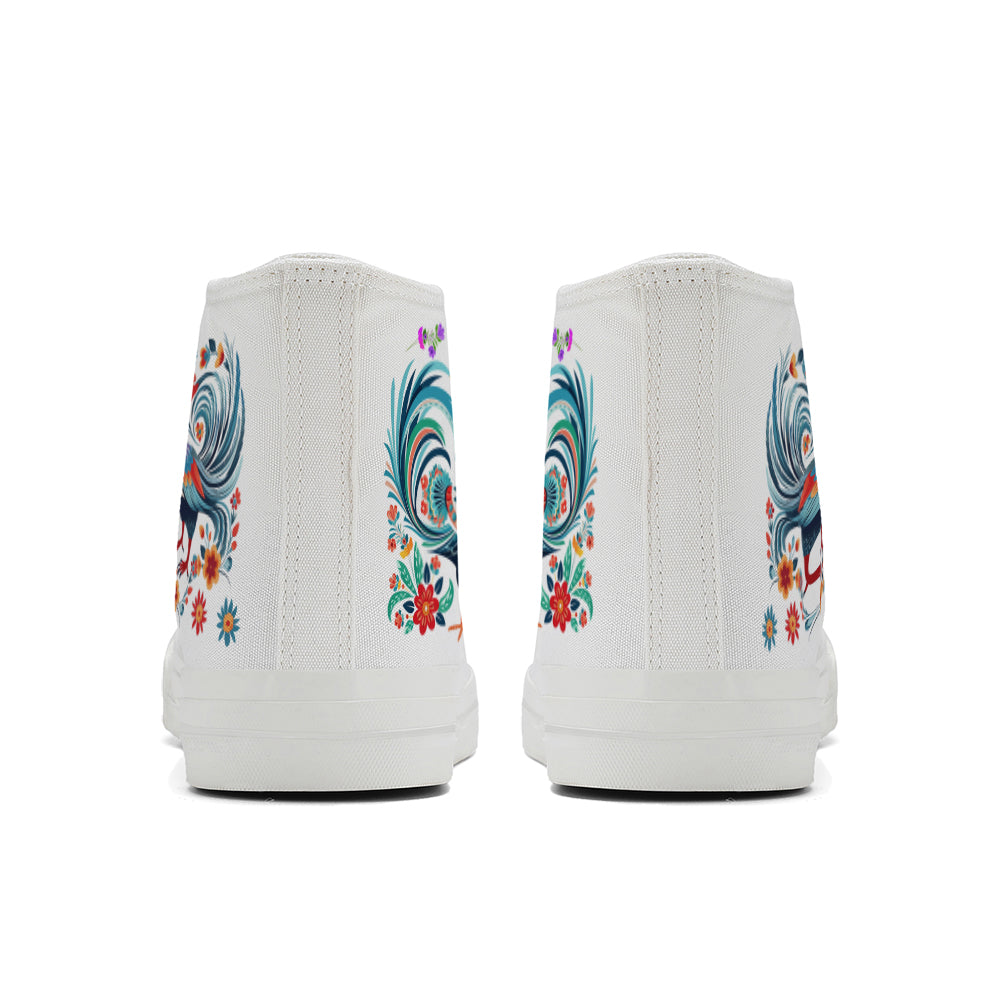 Floral Rooster High Top Canvas Shoes