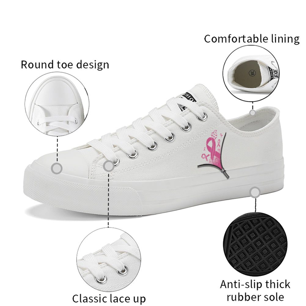 Zipper Breast Cancer Low Top Canvas Shoes