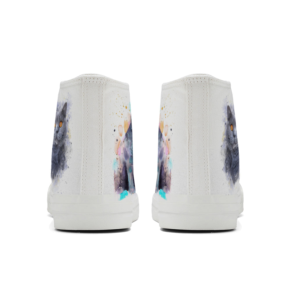 Watercolor Cat High Top Canvas Shoes