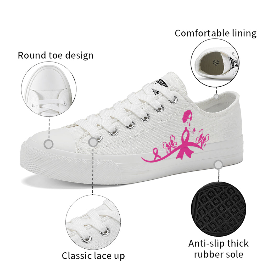 Butterfly Breast Cancer Low Top Canvas Shoes