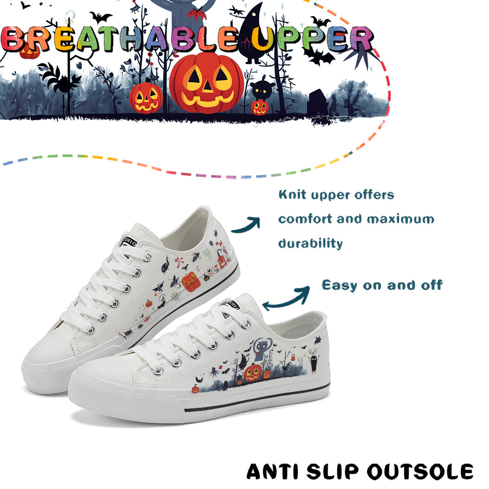 Halloween Pumpkin Kids Low Top Canvas Shoes