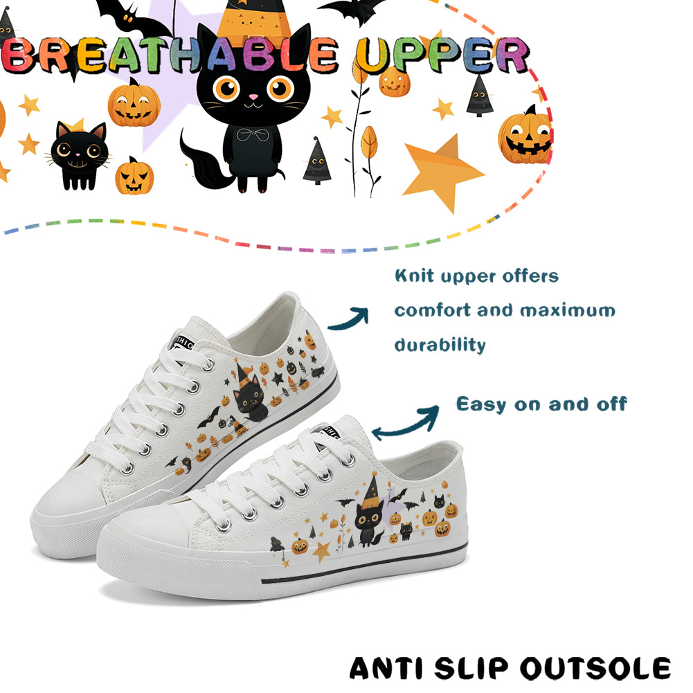 Halloween Pumpkin Kids Low Top Canvas Shoes