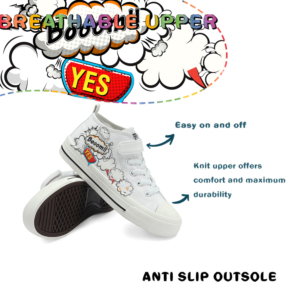 Pop Art Boom Kids High Top Canvas Shoes