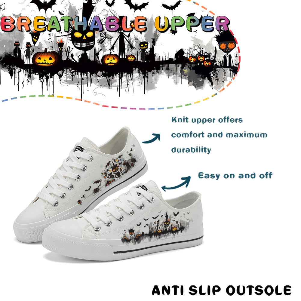 Halloween Basquiat Kids Low Top Canvas Shoes