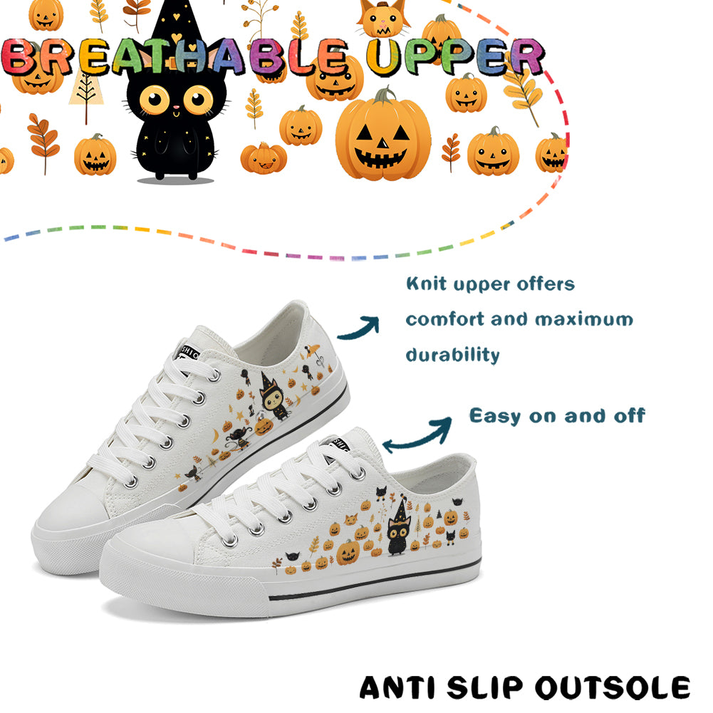 Halloween Pumpkin Kids Low Top Canvas Shoes