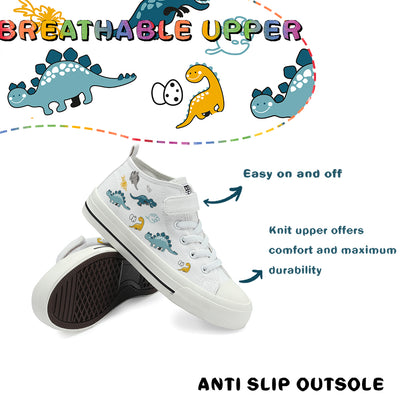 Cute Dinosaur Kids High Top Canvas Shoes