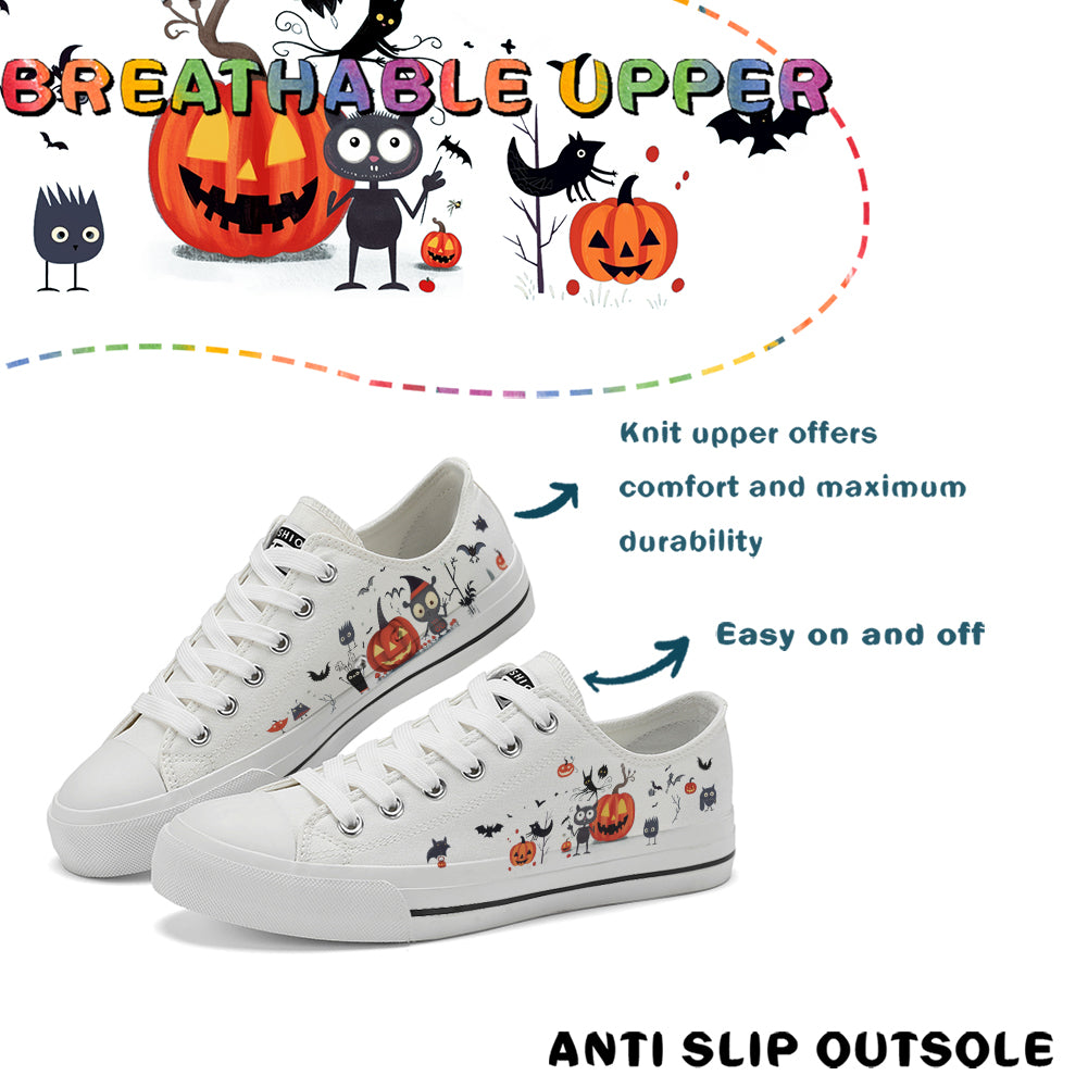 Halloween Pumpkin Kids Low Top Canvas Shoes