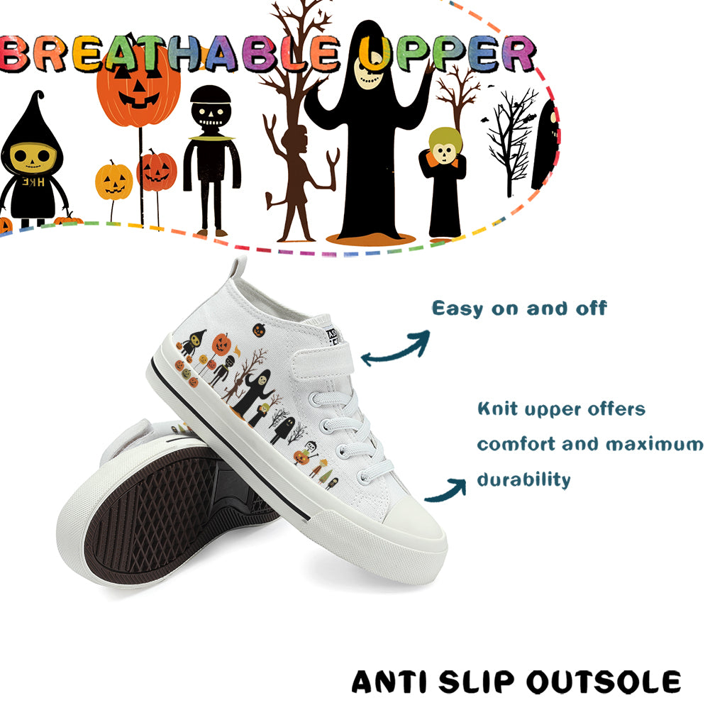 Halloween Ghost Pumpkin Kids High Top Canvas Shoes