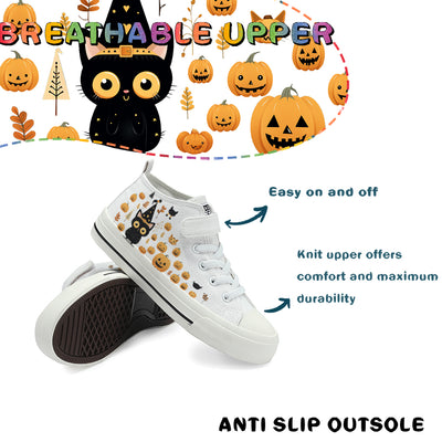 Halloween Pumpkin Kids High Top Canvas Shoes