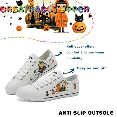 Halloween Castle Witch Kids Low Top Canvas Shoes