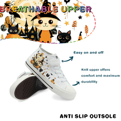 Halloween Castle Cat Kids High Top Canvas Shoes