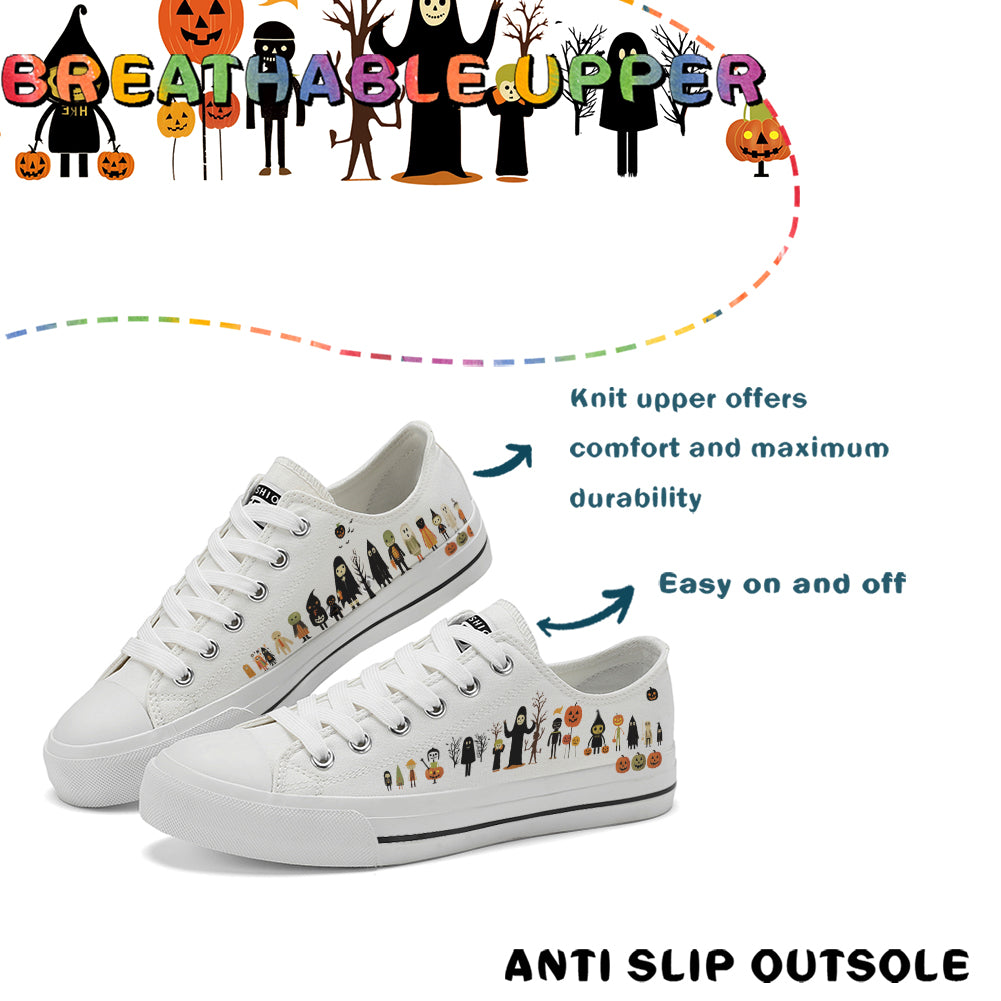 Halloween Ghost Pumpkin Kids Low Top Canvas Shoes