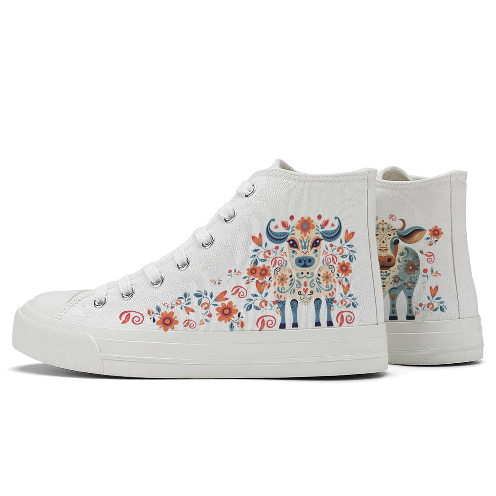 Floral Cattle High Top Canvas Shoes