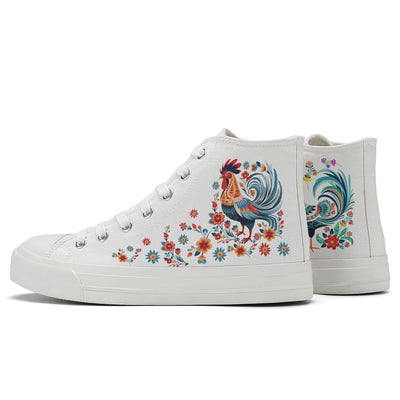 Floral Rooster High Top Canvas Shoes