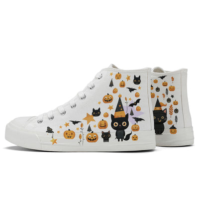 Halloween Black Cat High Top Canvas Shoes