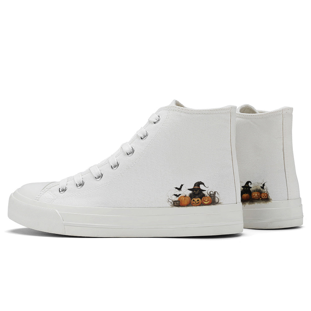 Halloween Black Cat Pumpkin High Top Canvas Shoes