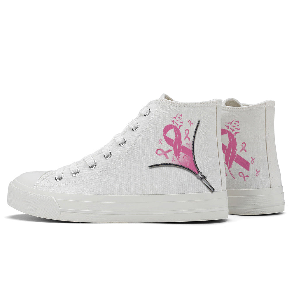 Zipper Breast Cancer High Top Canvas Shoes