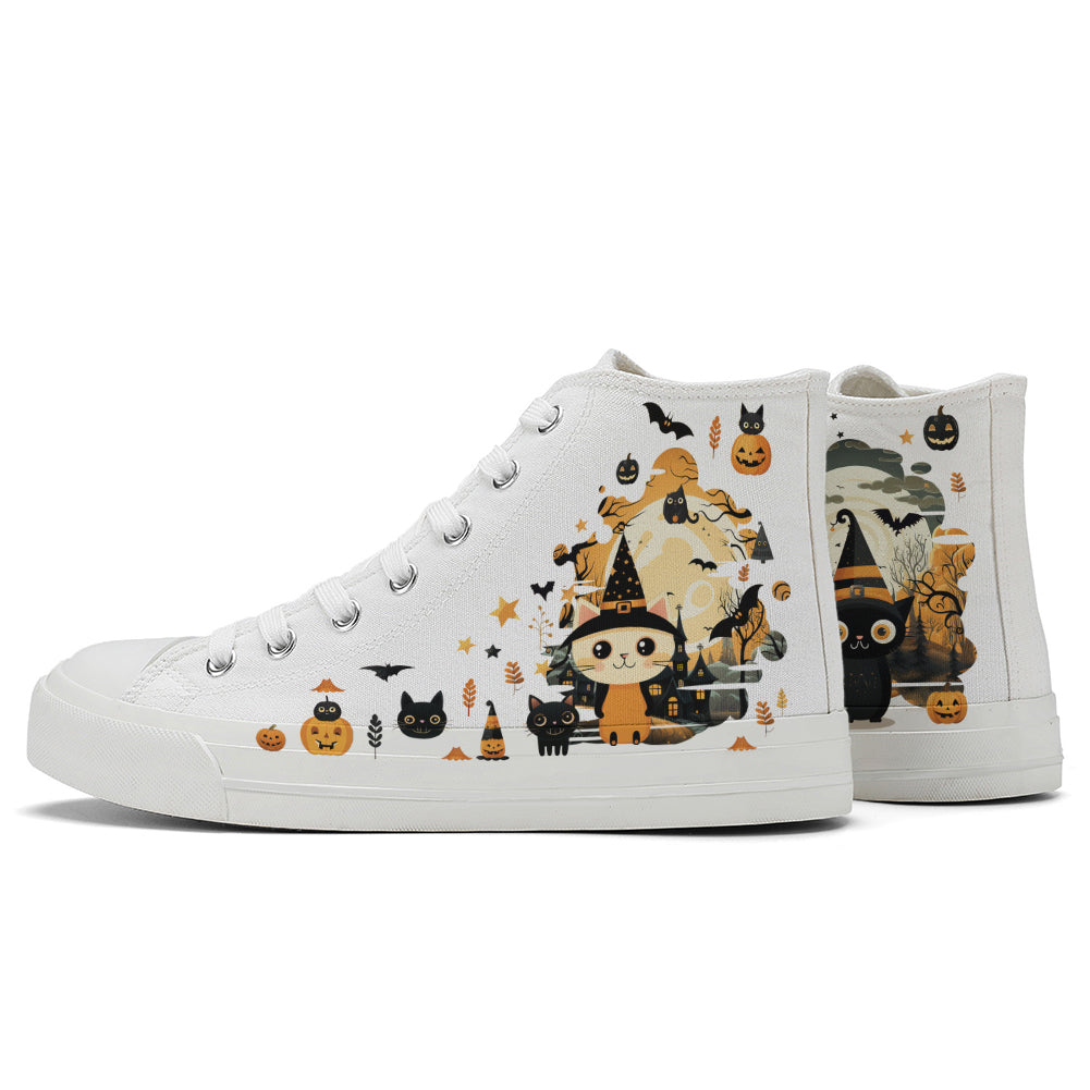 Halloween Black Cat High Top Canvas Shoes