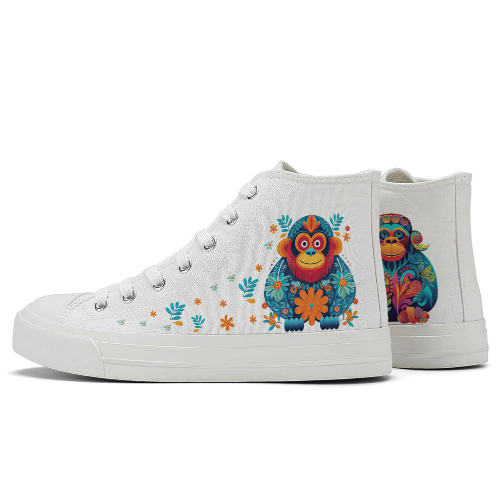 Floral Monkey High Top Canvas Shoes