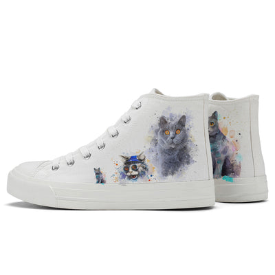 Watercolor Cat High Top Canvas Shoes