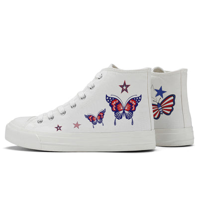 Butterfly American Flag High Top Canvas Shoes