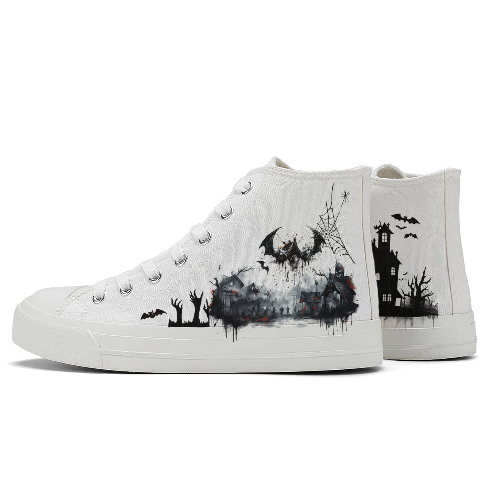 Halloween Ghost Bat High Top Canvas Shoes