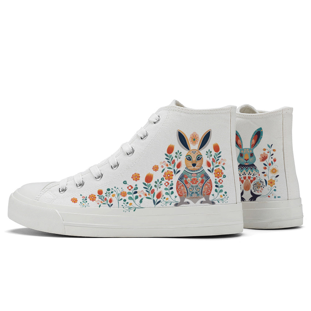 Floral Rabbit High Top Canvas Shoes