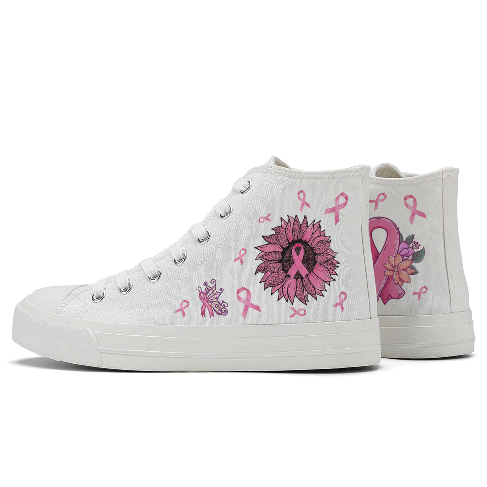 Flower Breast Cancer High Top Canvas Shoes