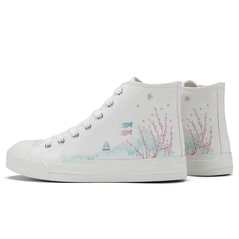 Japanese Style Cherry Blossoms High Top Canvas Shoes