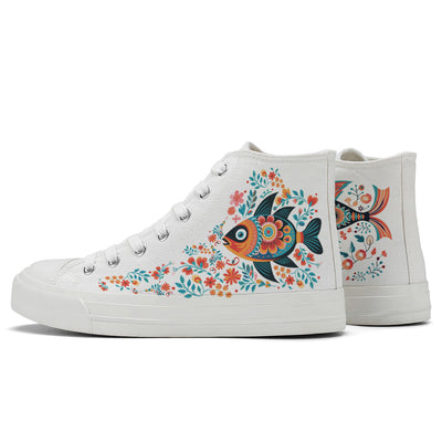 Floral Fish High Top Canvas Shoes