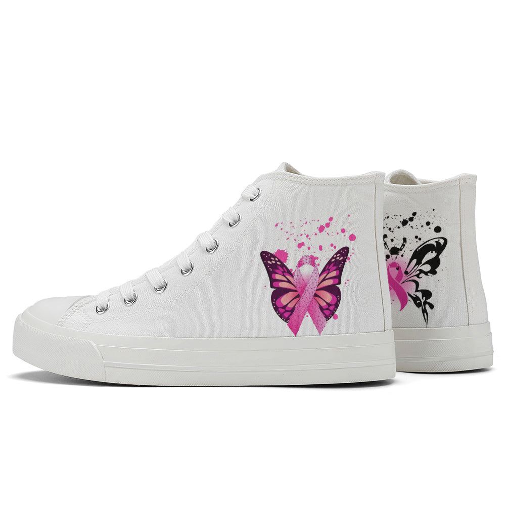 Butterfly Breast Cancer High Top Canvas Shoes