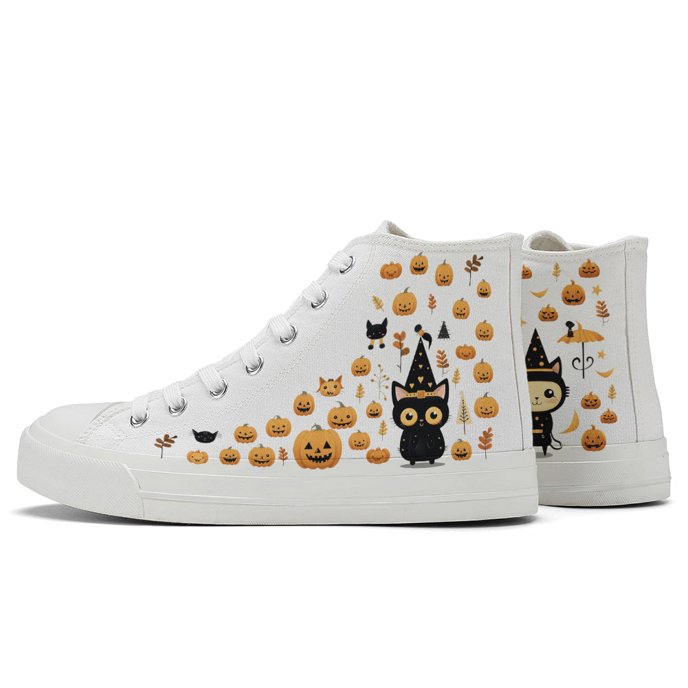 Halloween Black Cat High Top Canvas Shoes