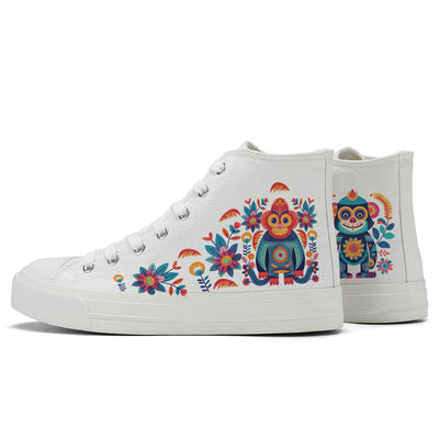 Floral Monkey High Top Canvas Shoes