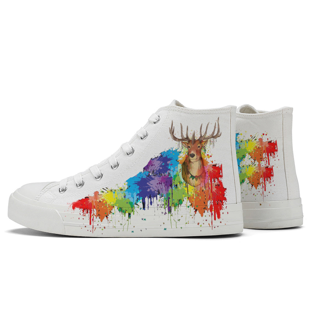 Colorful Splatter Deer High Top Canvas Shoes