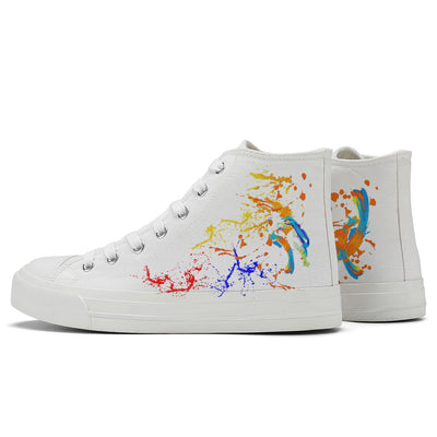 Colorful Splatter Oil Painting High Top Canvas Shoes