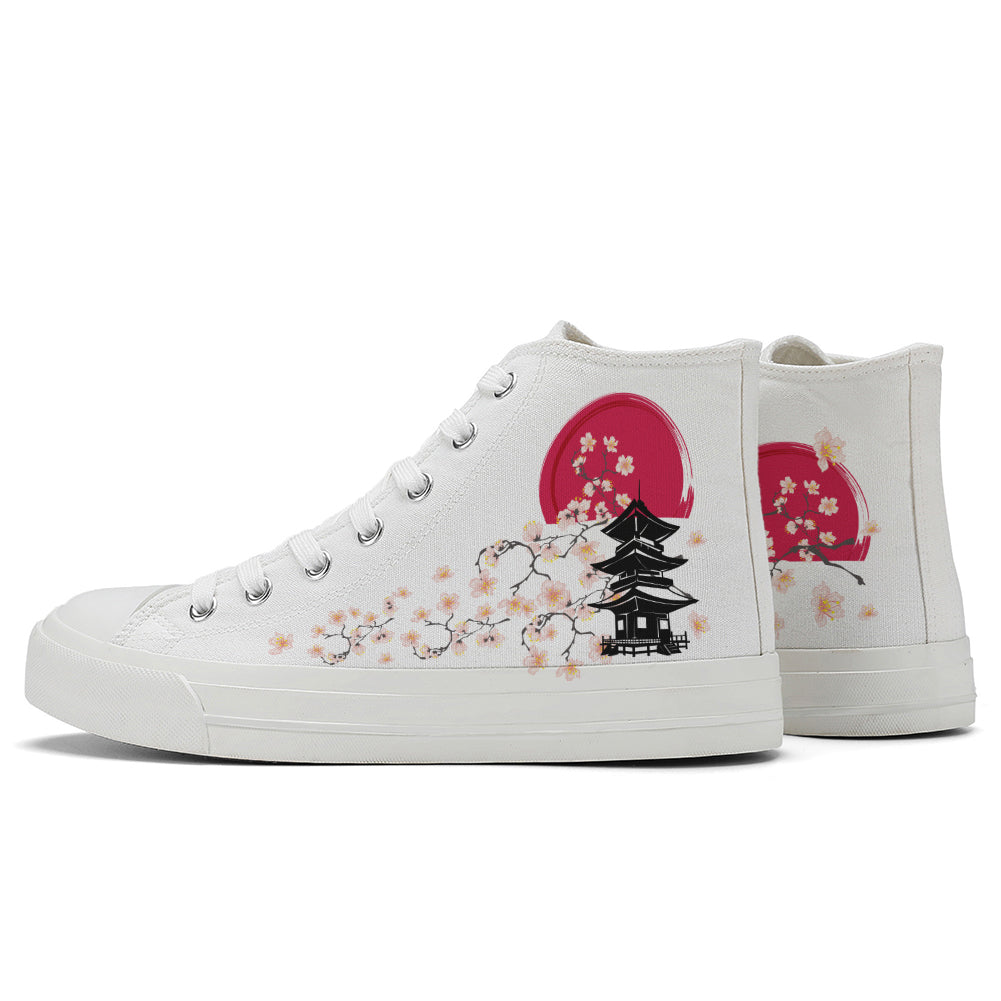 Japanese Style Cherry Blossoms High Top Canvas Shoes