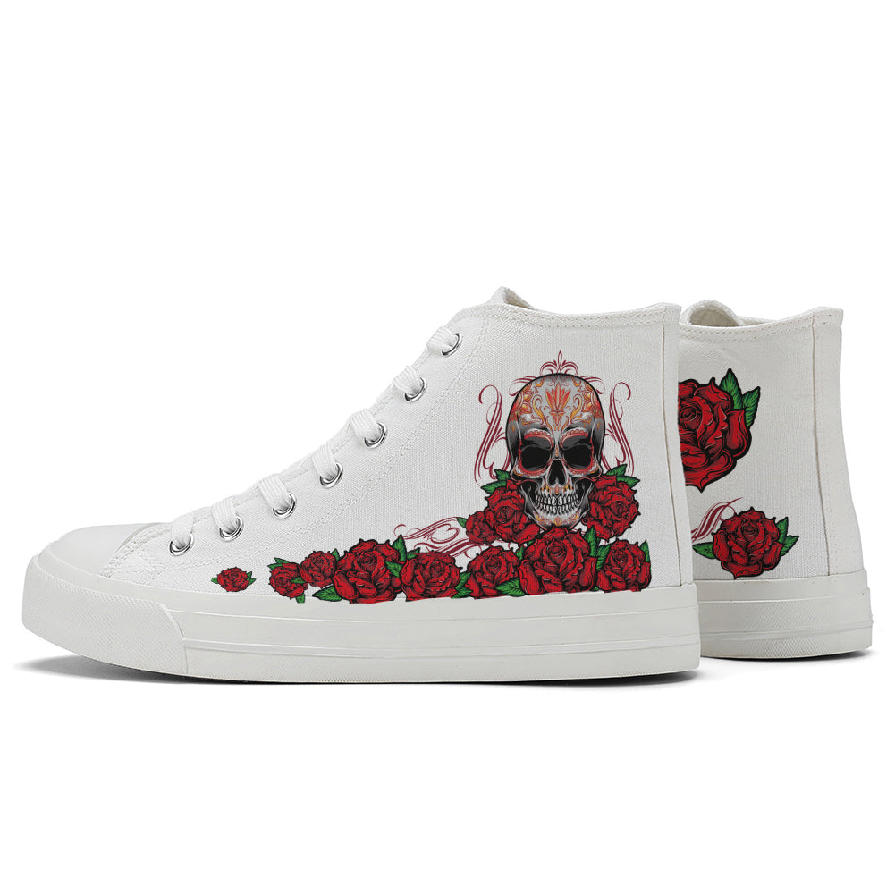 Rose Gothic Skull High Top Canvas Shoes