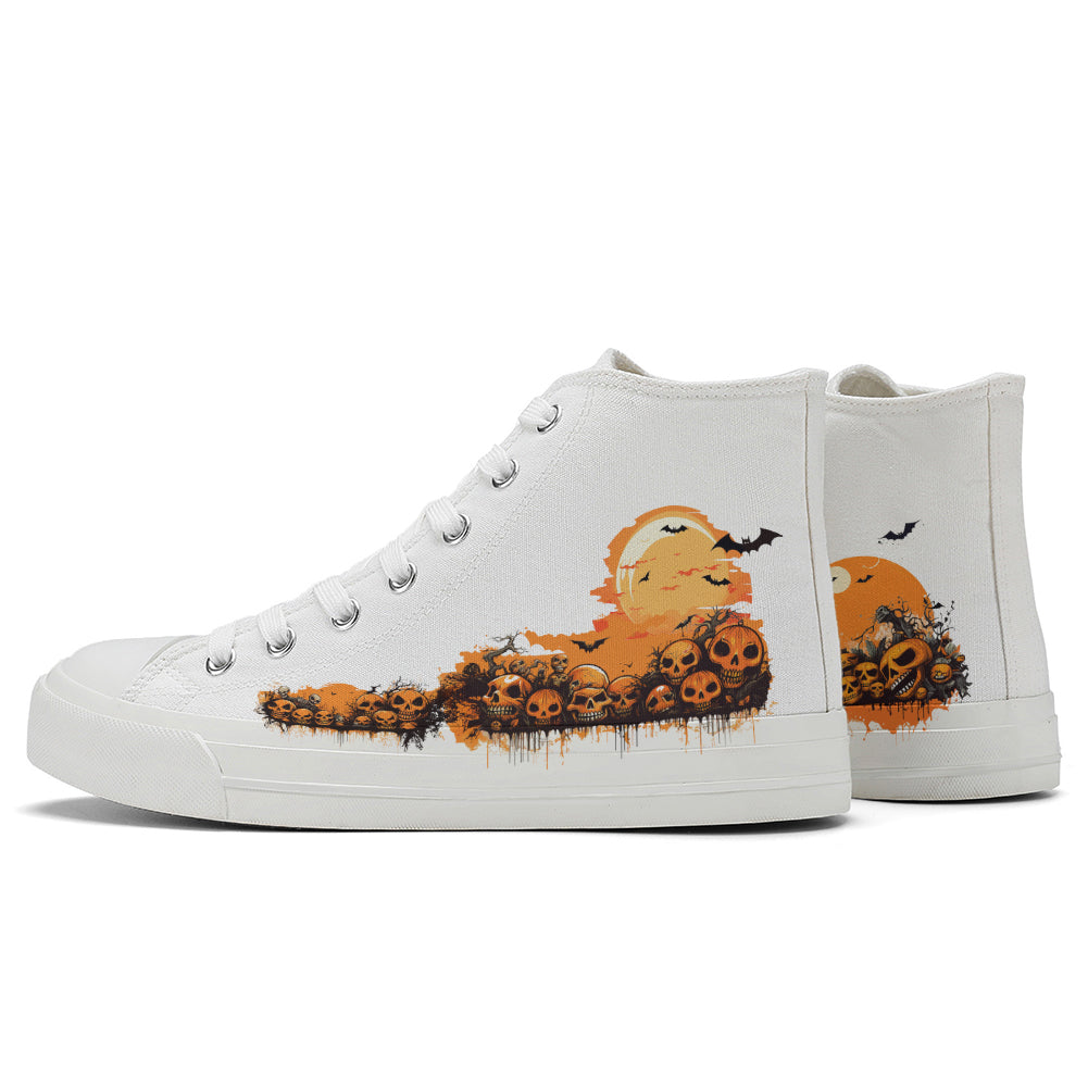 Halloween Pumpkin Skull High Top Canvas Shoes