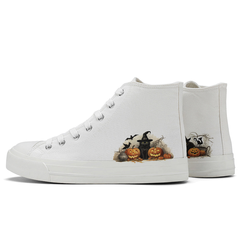 Halloween Black Cat Pumpkin High Top Canvas Shoes