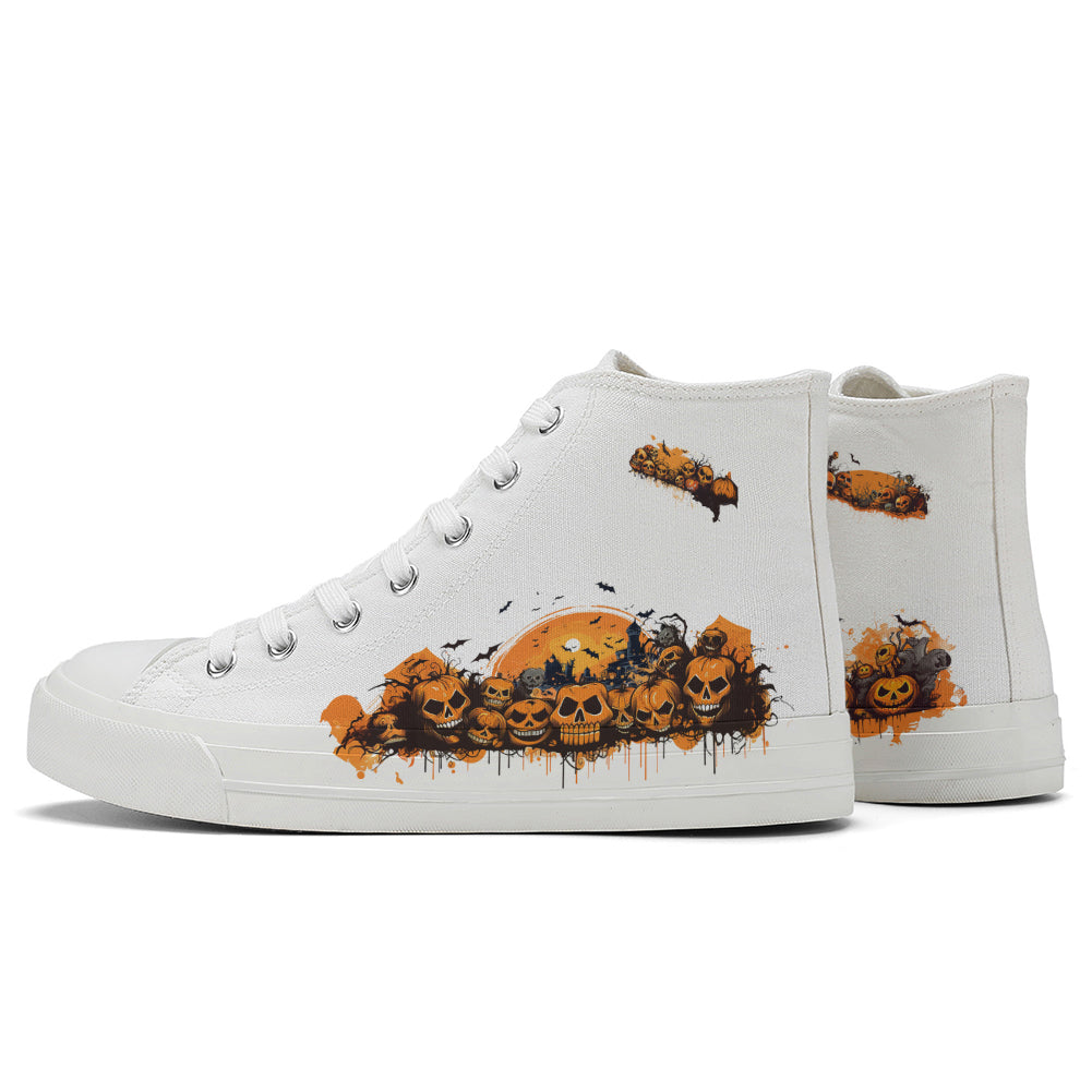 Halloween Pumpkin Skull High Top Canvas Shoes