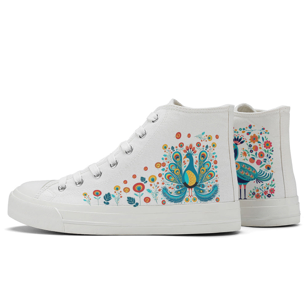 Floral Peacock High Top Canvas Shoes