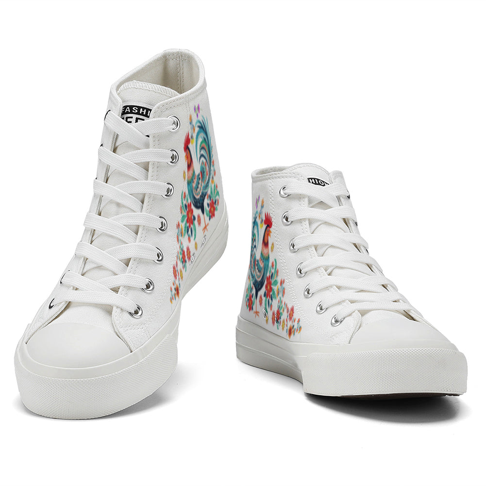 Floral Rooster High Top Canvas Shoes