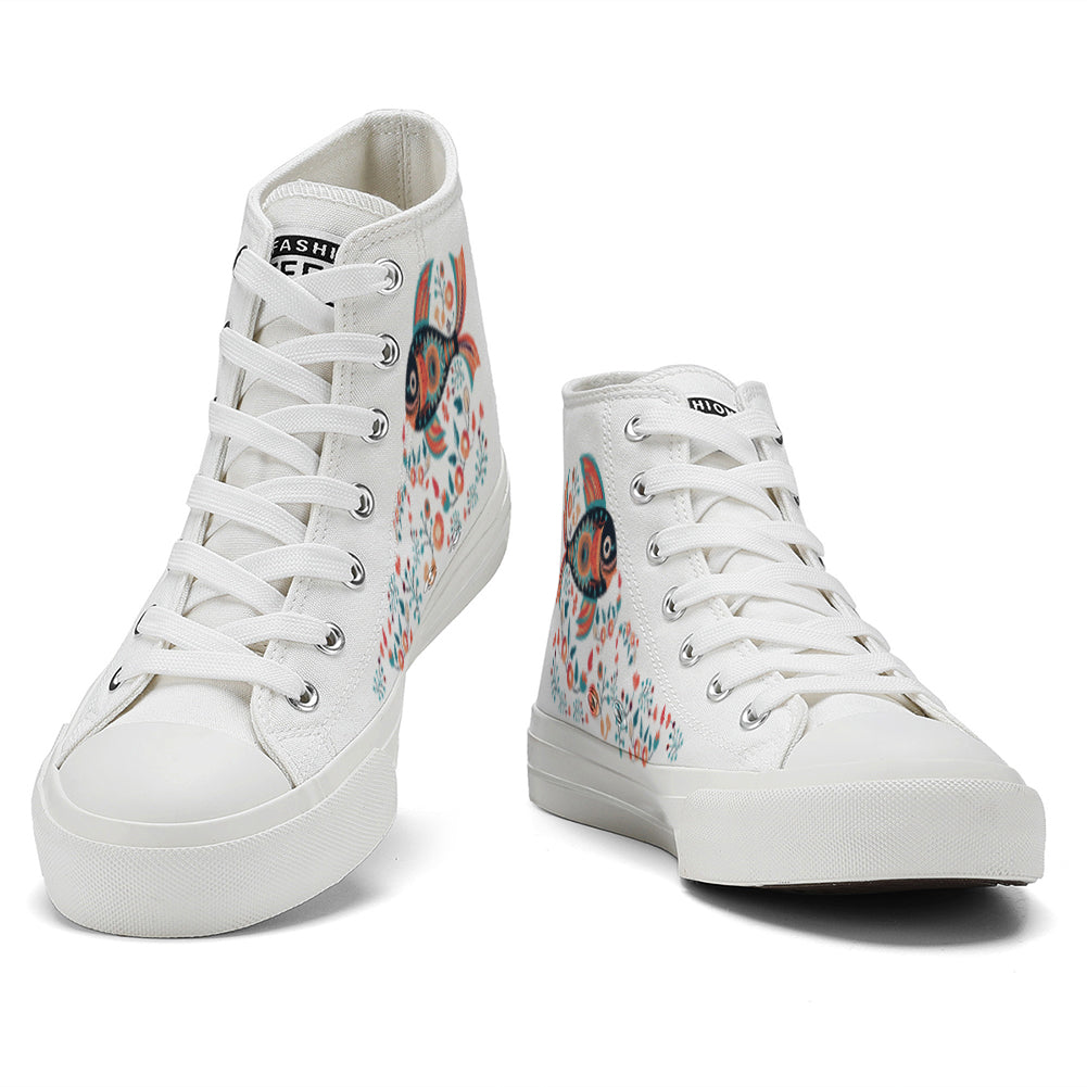 Floral Fish High Top Canvas Shoes