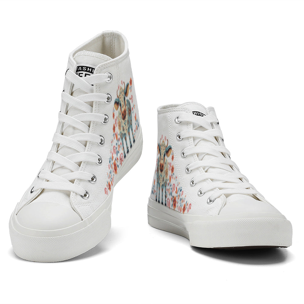 Floral Cattle High Top Canvas Shoes