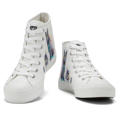 Watercolor Cat High Top Canvas Shoes