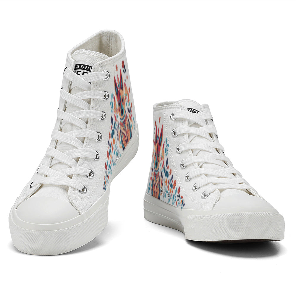 Floral German Shepherd High Top Canvas Shoes