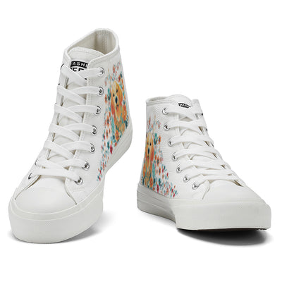 Floral Golden Retriever High Top Canvas Shoes