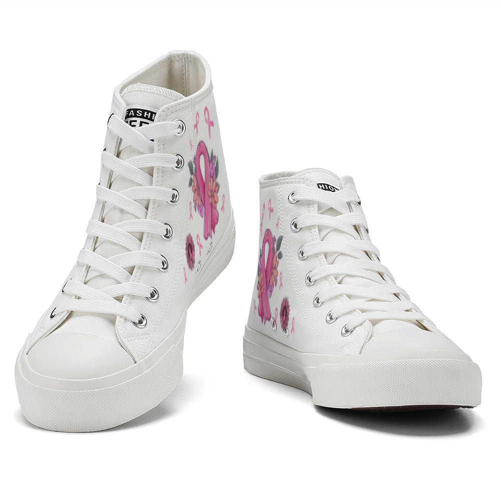 Flower Breast Cancer High Top Canvas Shoes