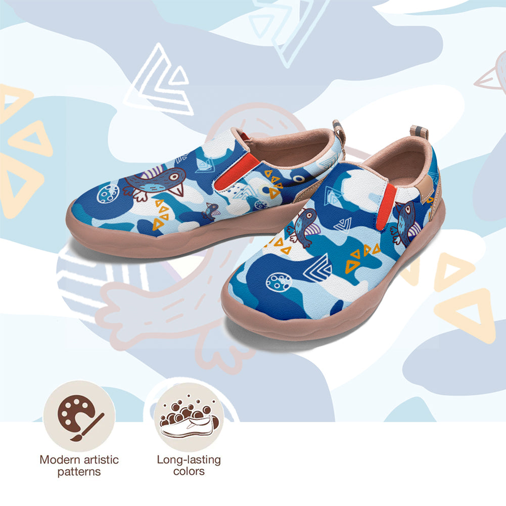 Blue Camouflage Bird Slip On