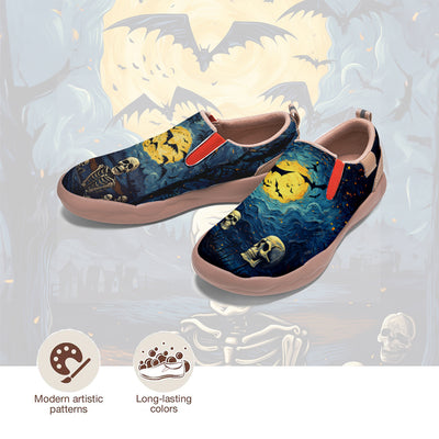 Halloween Starry Night Skull Slip On